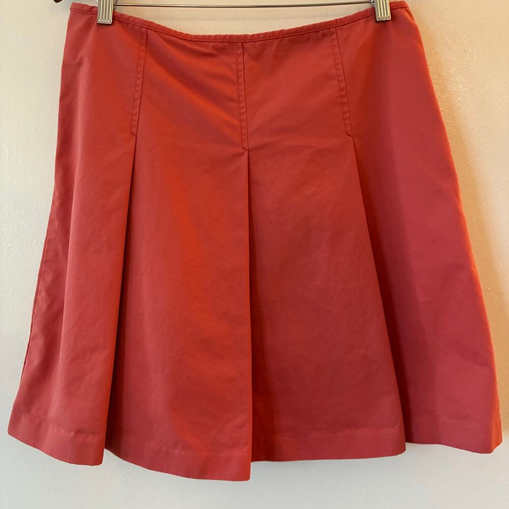 Eddie Bauer Womens A-Line Skirt Size 10 Paprika Orange Cotton Pleated Above Knee